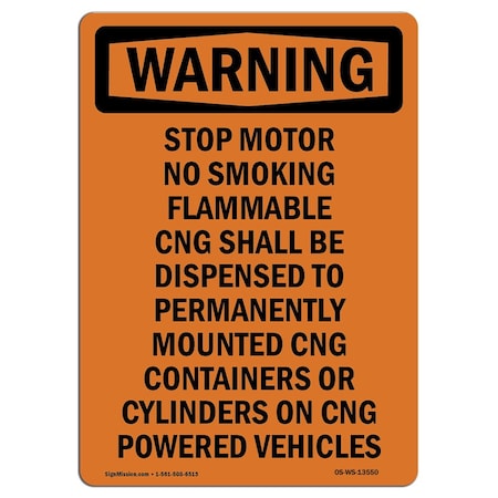 Signmission OSHA WARNING Sign, Stop Motor No Smoking Flammable, 5in X 3.5in Decal, 10PK, OS-WS-D-35-V-13550-10PK OS-WS-D-35-V-13550-10PK